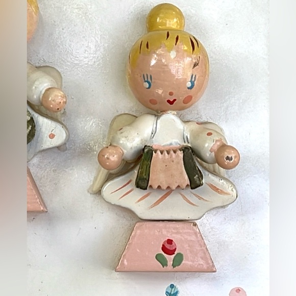 Vintage IRMI Wooden Musical Angels Wall Plaque Hand-Painted Nursery Decor Pink - Picture 12 of 14